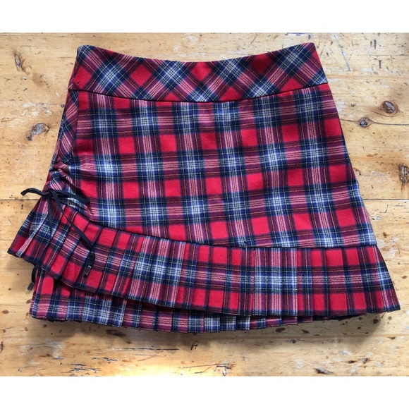 Karen Millen Dresses & Skirts - KAREN MILLEN Pleated Plaid Skirt Red Ruched Side 4